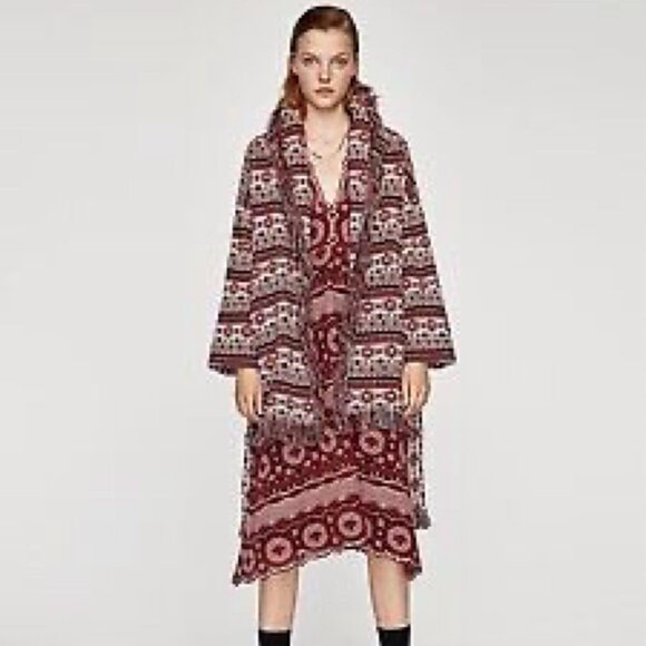 Zara Jacquard Fringe Aztec Print Jacket - Picture 2 of 11